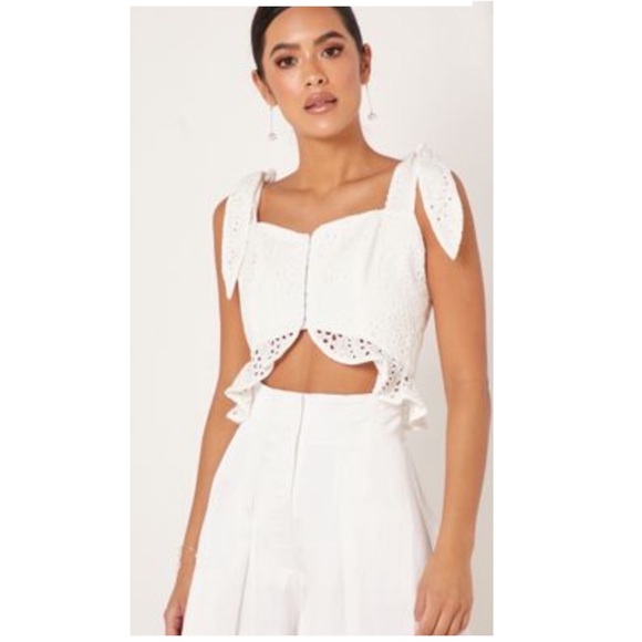 KEEPSAKE the Label Tops - Keepsake The Label Lace Embroidery White Crop Top